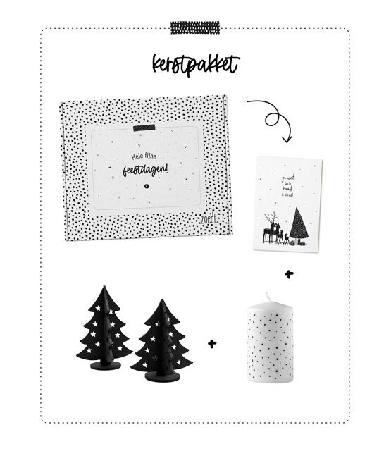 Cadeaupakket - kerstpakket 'Hele fijne feestdagen' - kaarsje en set kerstbomen Cadeaupakket - kerstpakket 'Hele fijne feestdagen' - kaarsje en set kerstbomen