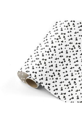 Rol cadeaupapier - wit met zwarte hartjes