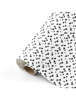 Rol cadeaupapier - wit met zwarte hartjes