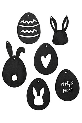 Set van 6 paashangers - zwart hout