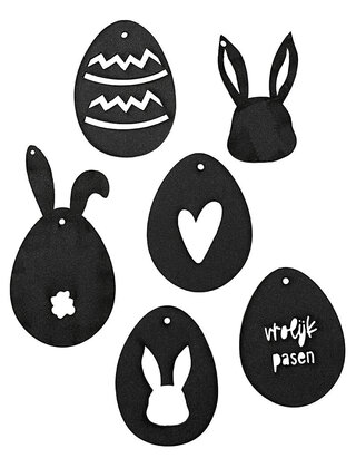 Set van 6 paashangers - zwart hout