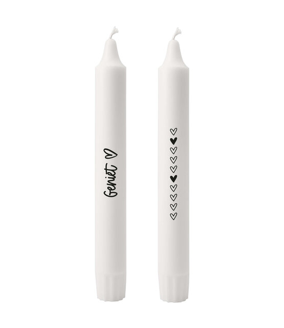Set van 2 dinerkaarsen met tekst - 'Geniet'