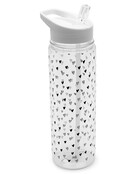 Drinkfles met rietje wit - transparant met hartjes patroon