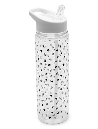 Drinkfles met rietje wit - transparant met hartjes patroon