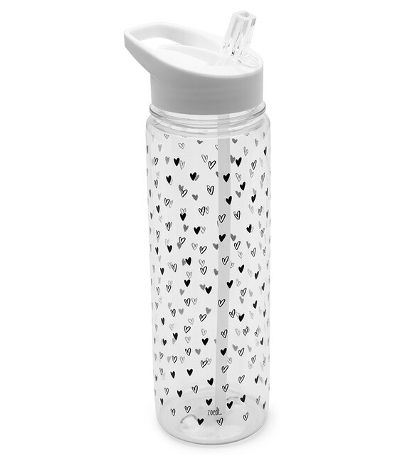 Drinkfles met rietje wit - transparant met hartjes patroon