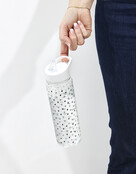 Drinkfles met rietje wit - transparant met hartjes patroon