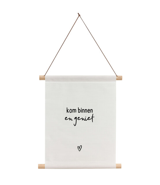 Textielposter wit met tekst 'Kom binnen en geniet' - 30x40cm