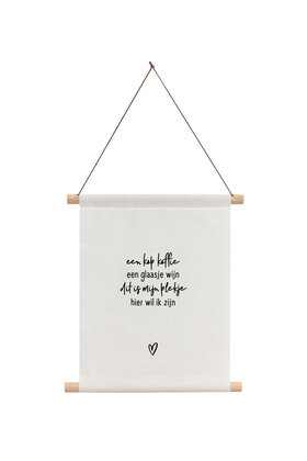 Textielposter wit met gedichtje  'Hier wil ik zijn..'