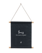 Textielposter zwart met tekst 'Thuis, hier woont ons geluk' - 30x40cm