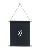 Textielposter zwart met wit hartje - 30x40cm
