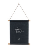 Textielposter zwart met tekst 'Geluk is genieten van wat er is' - 30x40cm