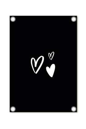 Tuinposter - zwart met hartjes