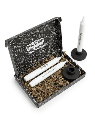 Brievenbus cadeau – Kaarsenset met kandelaartje | Geniet