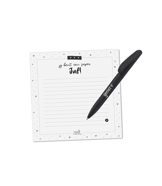 Cadeauset voor Juf – Notitieblok ‘Jij bent een Superjuf’ & Pen ‘Geniet’