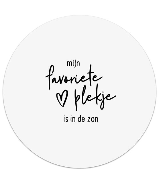 Witte tuincirkel/muurcirkel met tekst - Mijn favoriete plekje is in de zon, perfect als wanddecoratie voor buiten en binnen