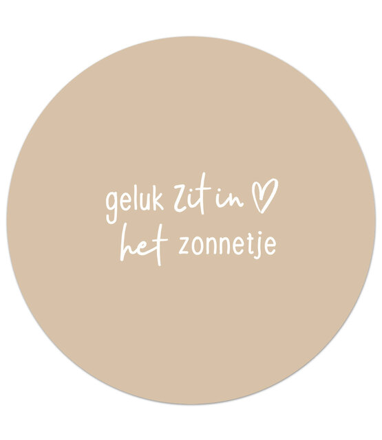 Zandkleurige tuincirkel/muurcirkel met tekst - 'Geluk zit in het zonnetje' perfect als wanddecoratie voor buiten en binnen Zandkleurige tuincirkel/muurcirkel met tekst - 'Geluk zit in het zonnetje' perfect als wanddecoratie voor buiten en binnen