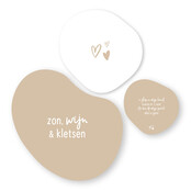 Set van 3 organische tuincirkels met tekstjes en hartjes – Unieke wanddecoratie voor buiten en binnen (20, 30 en 40 cm)