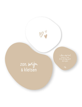 Set van 3 organische tuincirkels – Zandkleurig met wit