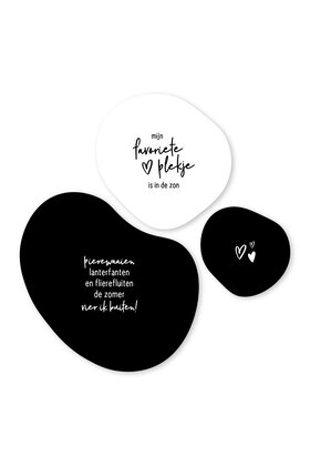 Set van 3 organische tuincirkels – Zwart wit met tekst en hartjes