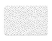 Placemat van wit vinyl met zwart hartjes patroon – een stijlvolle en praktische toevoeging aan jouw eettafel