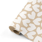 Rol cadeaupapier kraft met witte harten 50x300cm Rol cadeaupapier kraft met witte harten 50x300cm