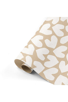 Rol cadeaupapier kraft met witte harten