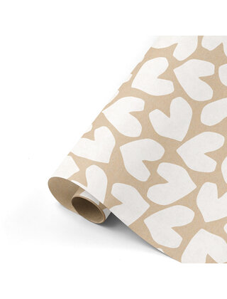 Rol cadeaupapier kraft met witte harten