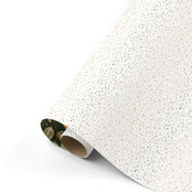 Rol cadeaupapier wit met gouden dots en sterren 50x300cm Rol cadeaupapier wit met gouden dots en sterren 50x300cm
