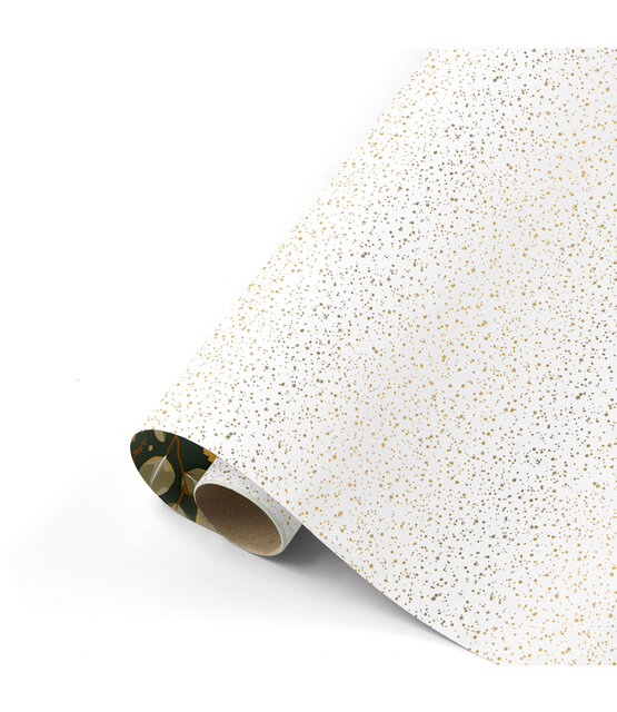 Rol cadeaupapier wit met gouden dots en sterren 50x300cm Rol cadeaupapier wit met gouden dots en sterren 50x300cm