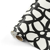 Rol cadeaupapier wit met zwart bloemenpatroon Rol cadeaupapier wit met zwart bloemenpatroon