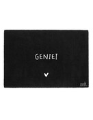 Deurmat zwart 40x60 cm – met tekst ‘Geniet’ — sfeervolle schoonloopmat met anti-slip | Zoedt