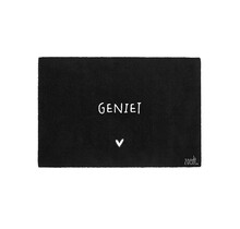 Deurmat zwart 40x60 cm – met tekst ‘Geniet’ — sfeervolle schoonloopmat met anti-slip | Zoedt