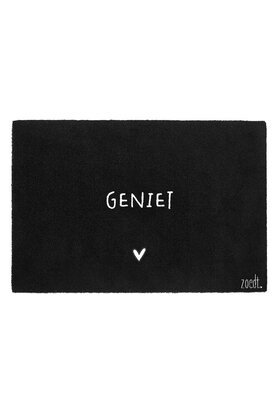 Deurmat zwart 40x60 cm – met tekst Geniet | Zoedt