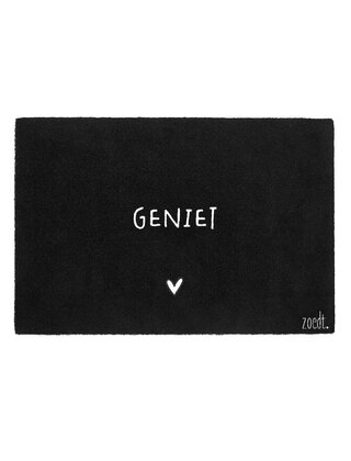 Deurmat zwart 40x60 cm – met tekst Geniet | Zoedt