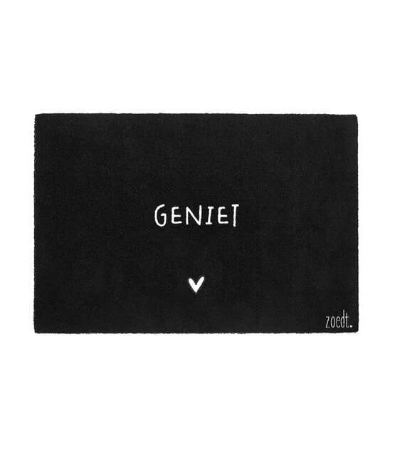 Deurmat zwart 40x60 cm – met tekst ‘Geniet’ — sfeervolle schoonloopmat met anti-slip | Zoedt
