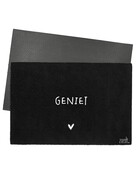 Deurmat zwart 40x60 cm – met tekst ‘Geniet’ — sfeervolle schoonloopmat met anti-slip | Zoedt