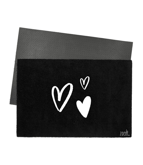 Deurmat zwart 40x60 cm – met tekst hartjes — sfeervolle schoonloopmat met anti-slip | Zoedt - Copy