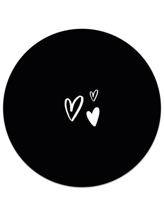 Muurcirkel (binnen) zwart met hartjes - 3 formaten