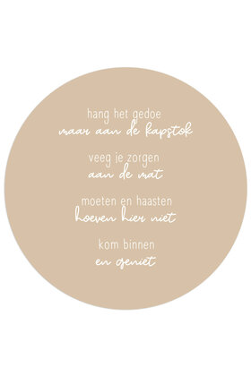 Muurcirkel (binnen) zand met tekst 'Kom binnen en geniet' - 3 formaten