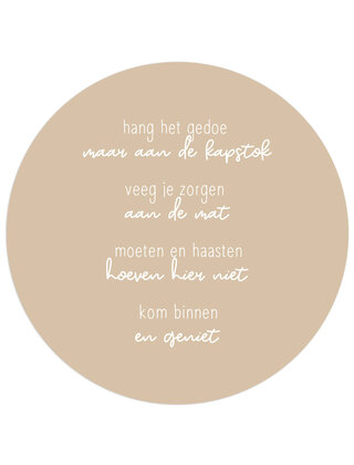 Muurcirkel (binnen) zand met tekst 'Kom binnen en geniet' - 3 formaten