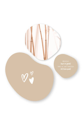 Set van 3 organische muurcirkels –Zand met tekstjes en foto riet