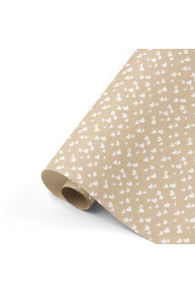 Rol cadeaupapier - kraft met witte hartjes