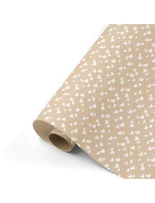 Rol cadeaupapier - kraft met witte hartjes