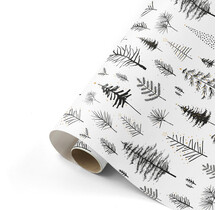 Rol cadeaupapier wit met zwarte boompjes 50x300cm