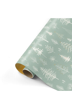 Rol cadeaupapier groen met witte boompjes