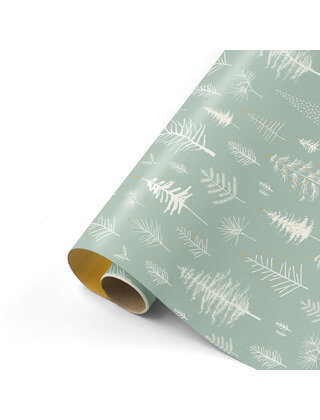 Rol cadeaupapier groen met witte boompjes