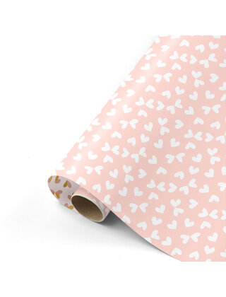 Rol cadeaupapier roze met kleine hartjes