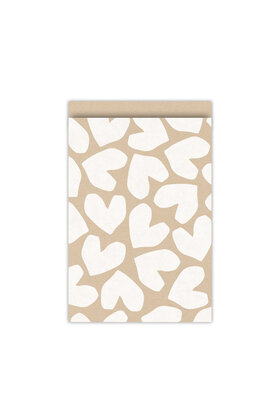 Cadeauzakjes  set van 5 - kraft wit harten