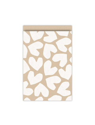 Cadeauzakjes  set van 5 - kraft wit harten