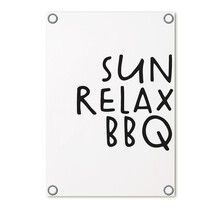 Tuinposter wit met tekst 'Sun Relax BBQ'– buitenposter voor tuin & terras